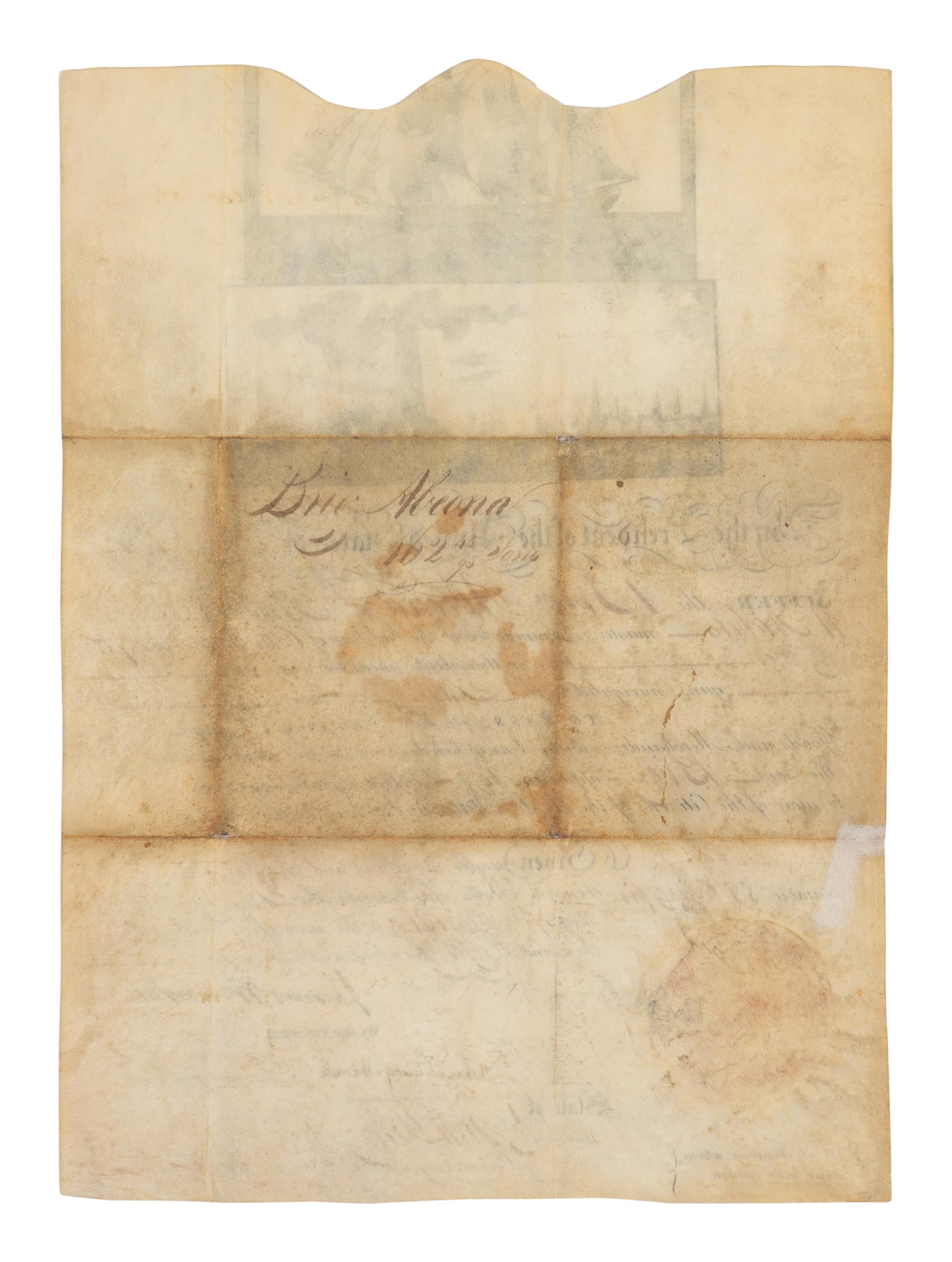 MONROE, James (1758-1831). Partly engraved document signed as President ("James Monroe"), COUNTERSIGNED BY SECRETARY OF STATE JOHN QUINCY ADAMS ( "John Quincy Adams"), and by the collector of the port, 28 August 1820.
