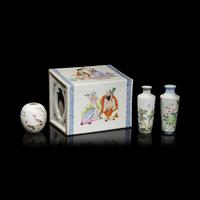 Three Chinese Eggshell Porcelain Vases and a Famille Rose Pillow, 20th Century 民國-近代 粉彩瓷三件
