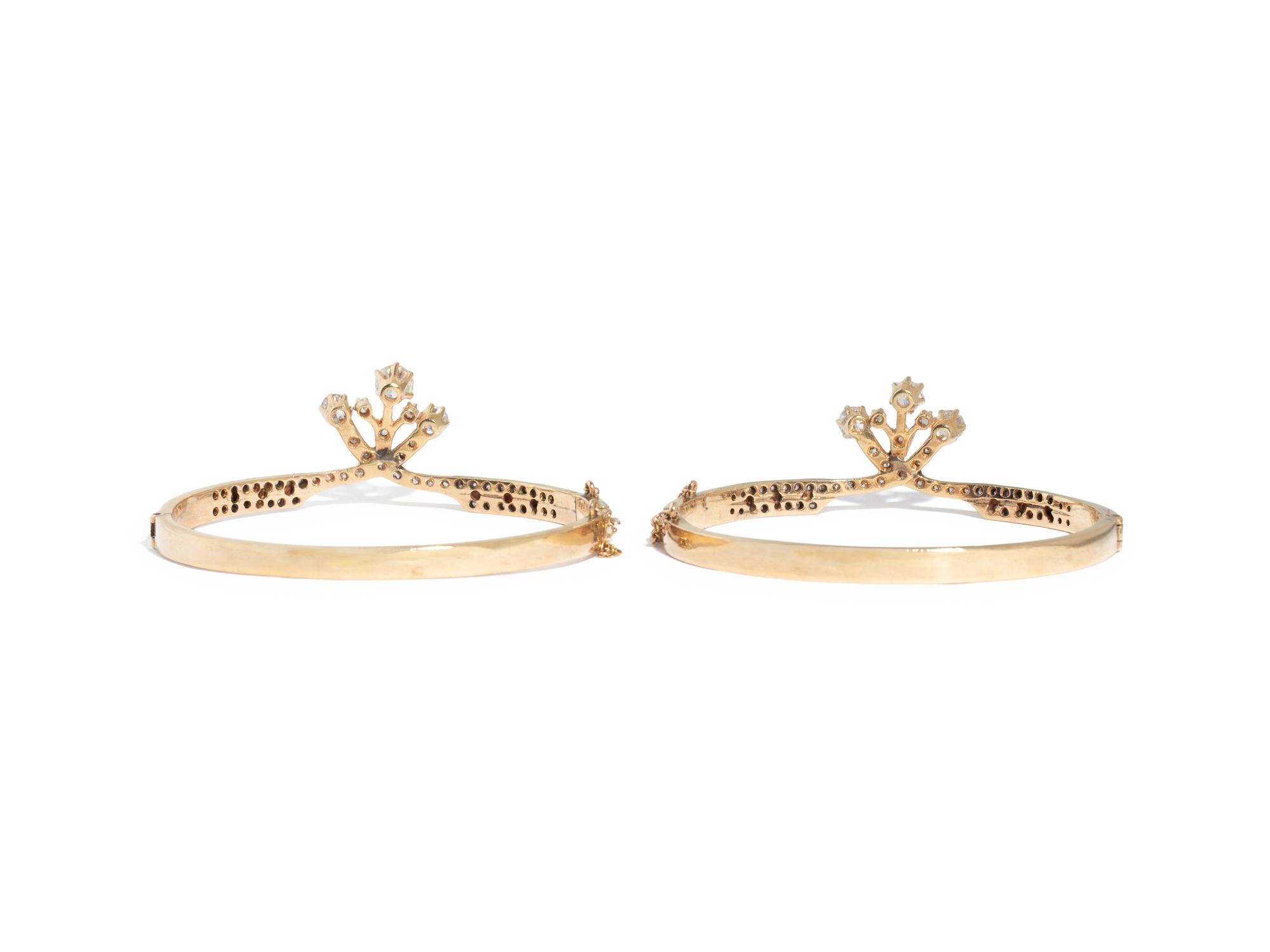 PAIR OF YELLOW GOLD AND DIAMOND BANGLE BRACELETS