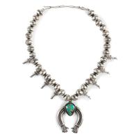 Sterling Silver and Turquoise Squash Blossom Necklace, with Double-Crosses
