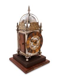 A French Wood and Silver-Plated Brass Lantern Clock