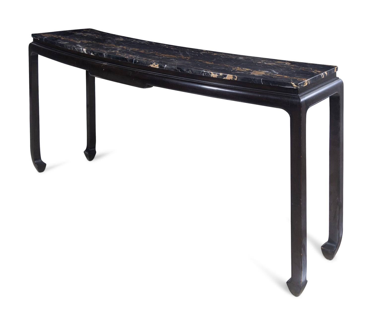 A Pair of Ebonized Marble-Top Console Tables