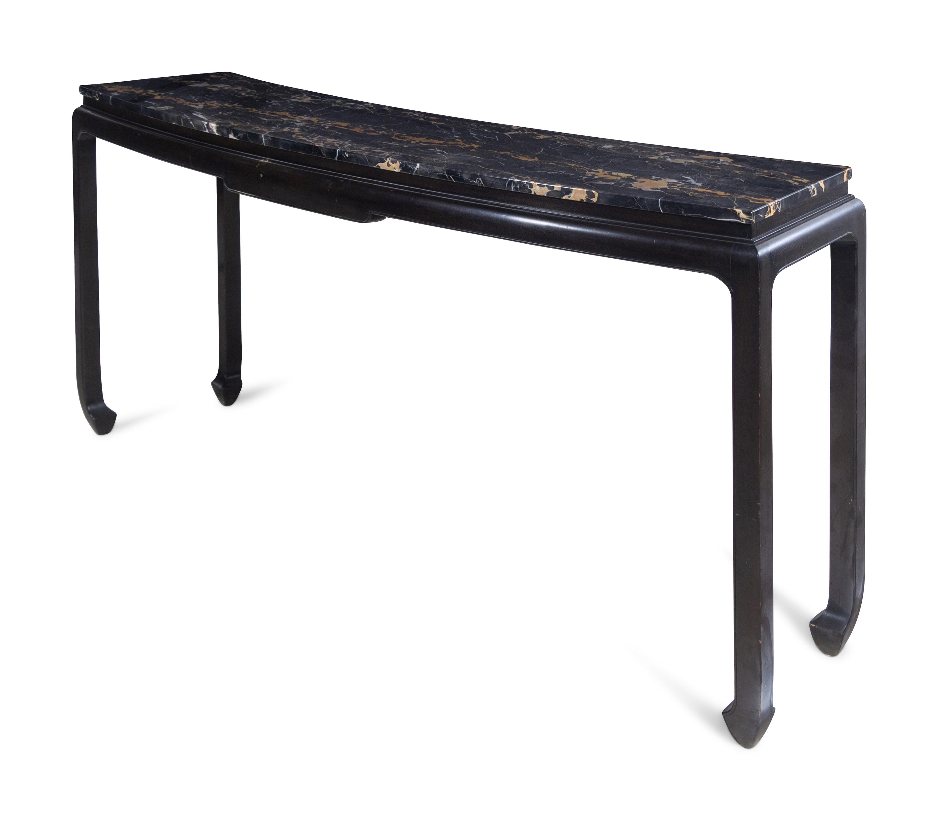 A Pair of Ebonized Marble-Top Console Tables