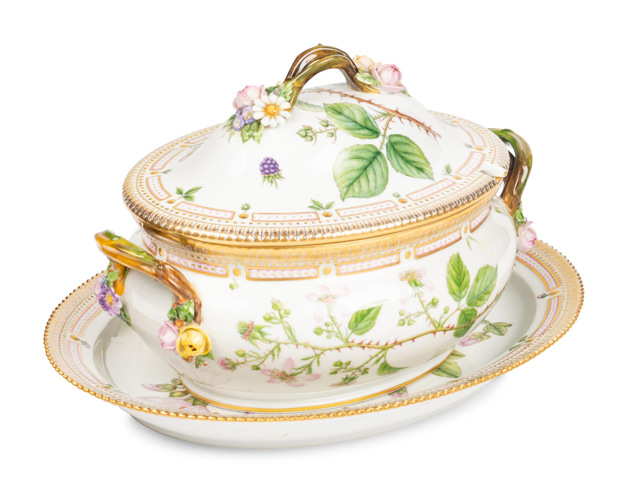 A Royal Copenhagen Flora Danica Porcelain Covered Tureen and Platter