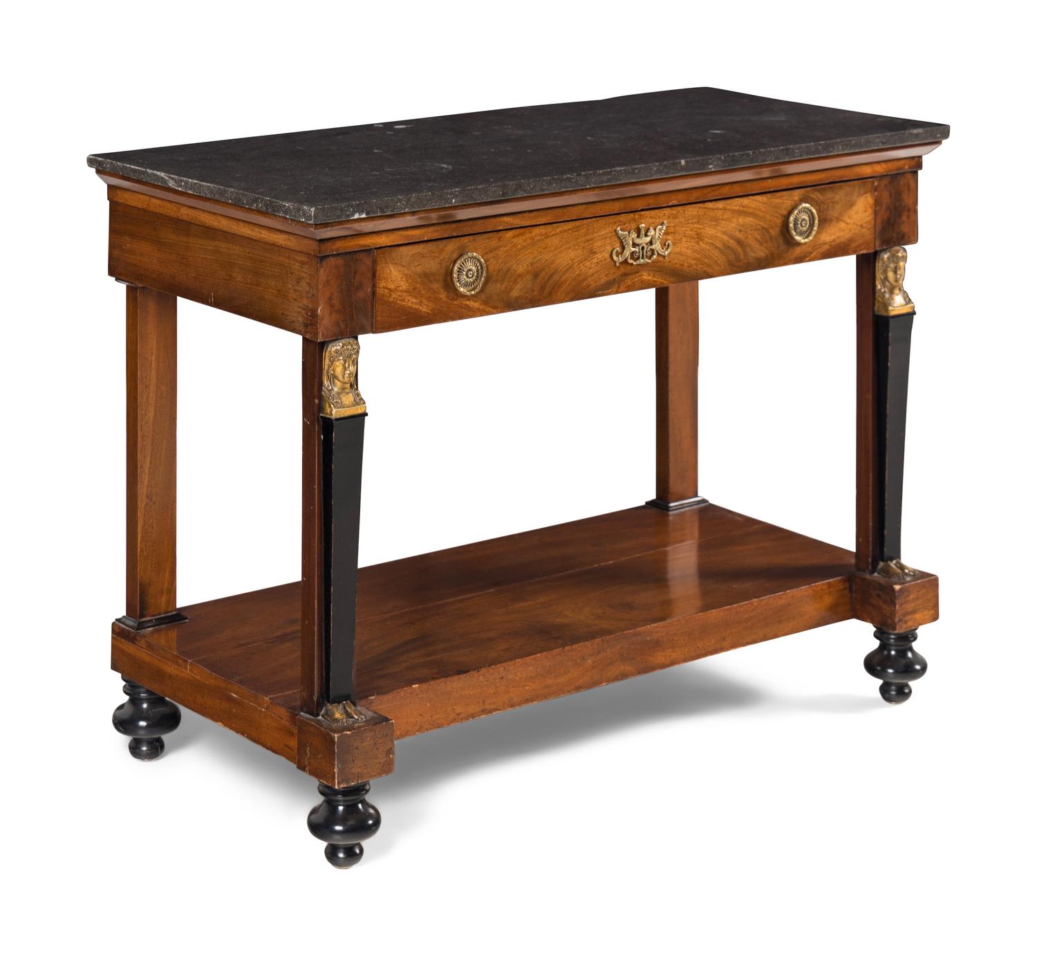 An Empire Style Mahogany Marble-Top Pier Table