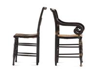 A Matched Set of Five Classical Black Painted and Stencil Decorated Rush-Seat Hitchcock Chairs
