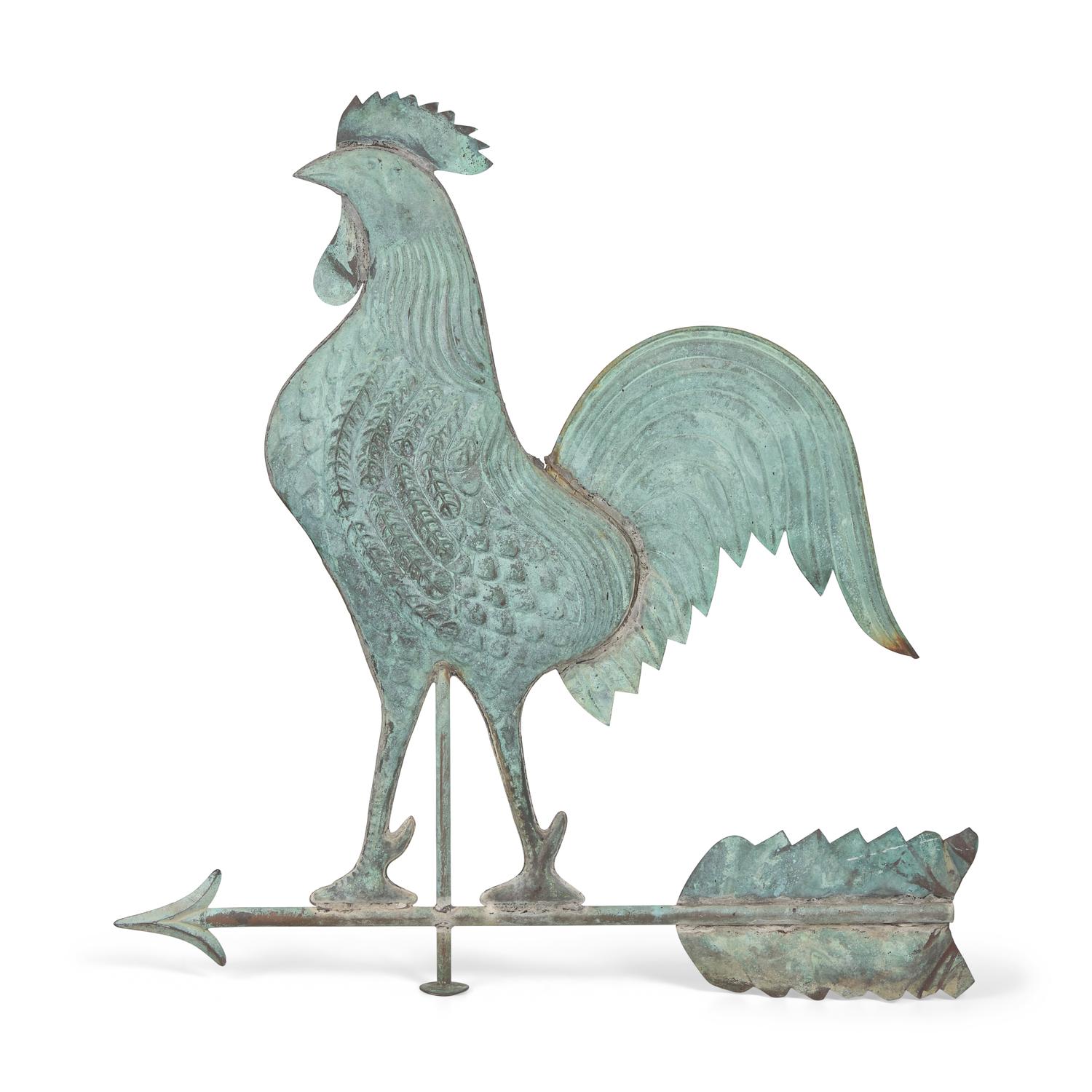 A Patinated and Molded Copper Rooster Weathervane