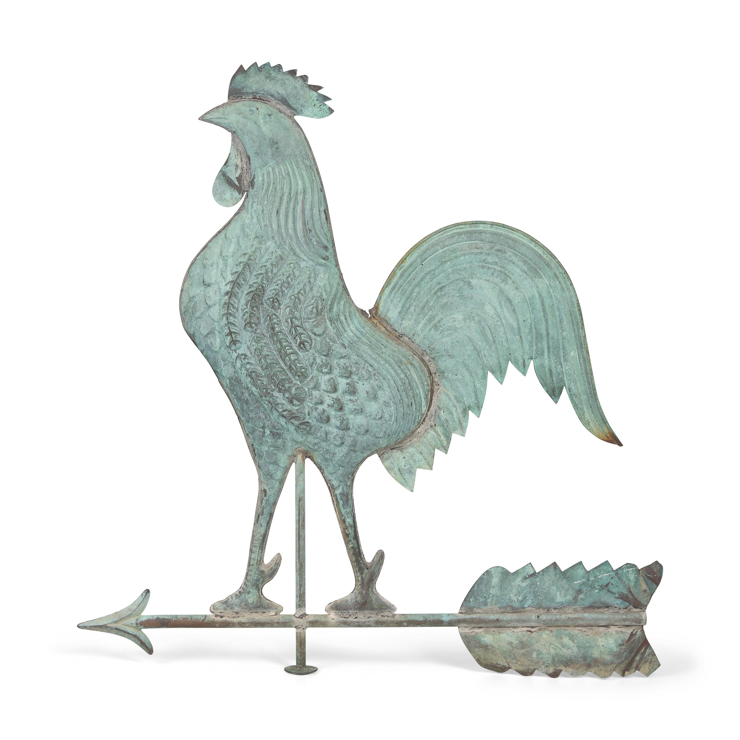 A Patinated and Molded Copper Rooster Weathervane
