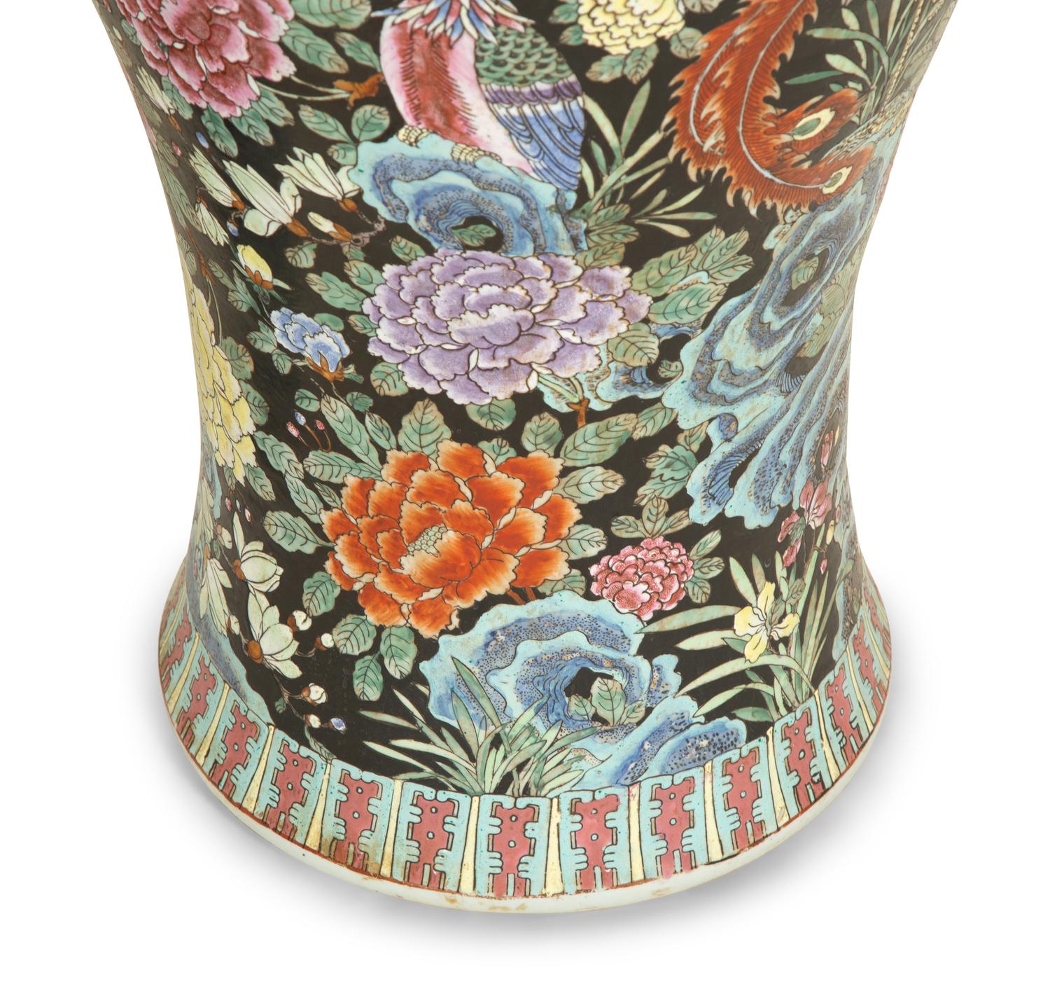 A Pair of Chinese Export Famille Noire Porcelain Palace Vases