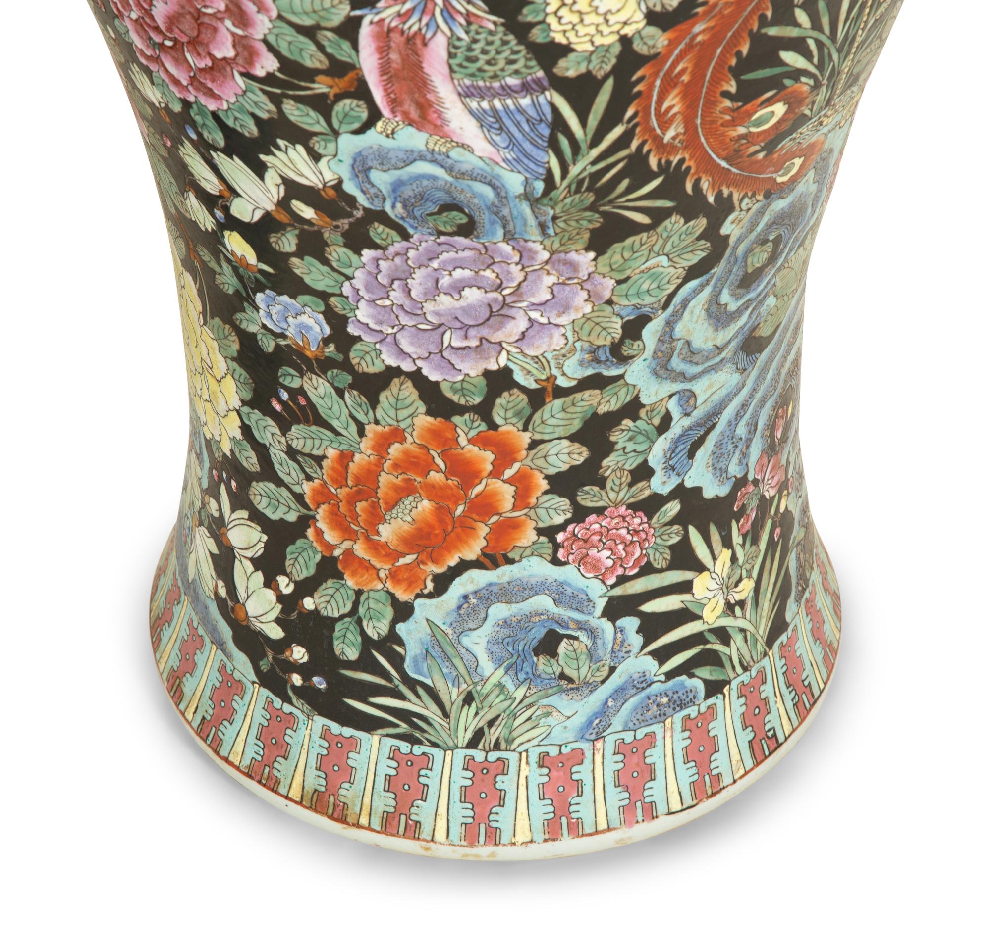 A Pair of Chinese Export Famille Noire Porcelain Palace Vases