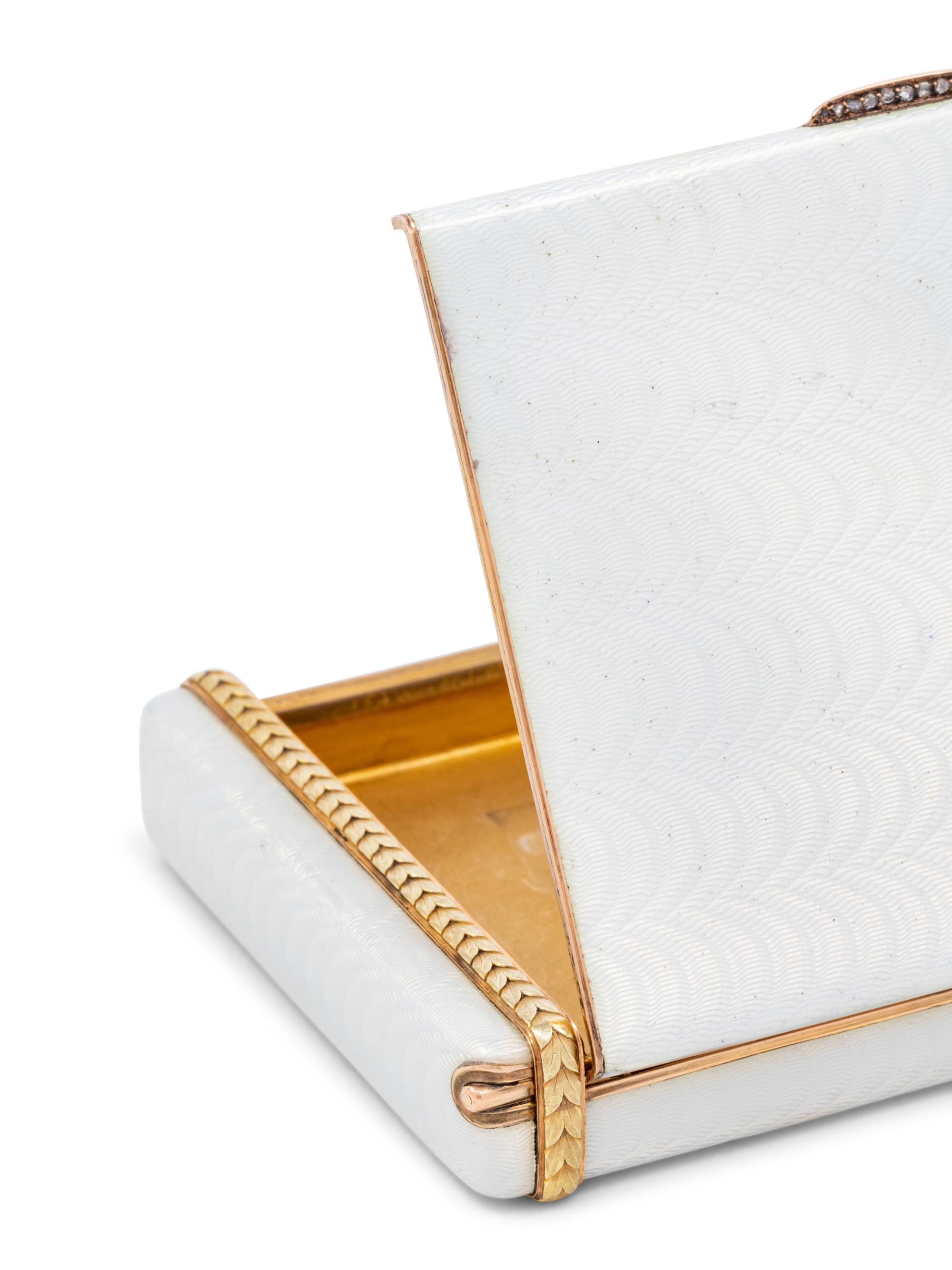 A Large Russian Gold and Diamond Mounted Guilloché Enamel Silver Cigarette Case