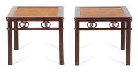 A Pair of Chinese Rosewood Stools Height of each 20 1/4 x width 23 x depth 23 inches. — 20TH CENTURY
