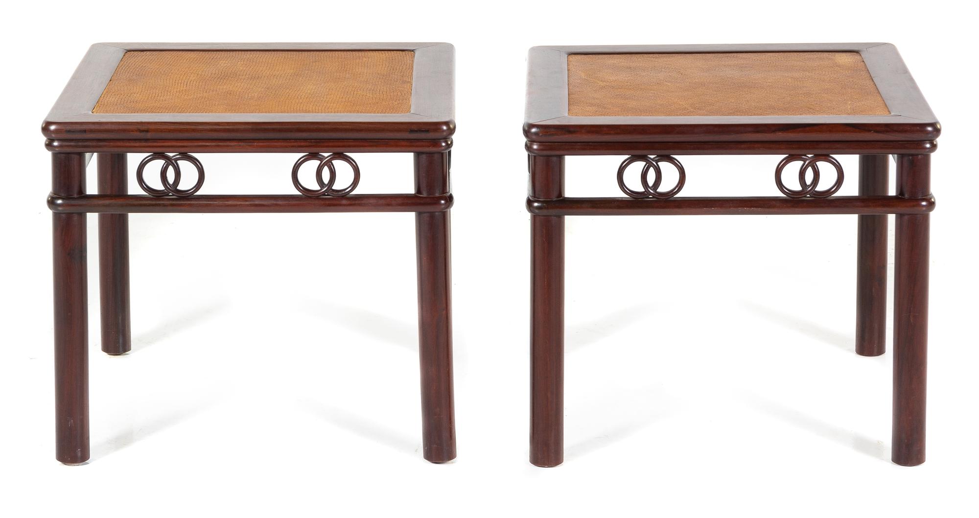 A Pair of Chinese Rosewood Stools Height of each 20 1/4 x width 23 x depth 23 inches. — 20TH CENTURY