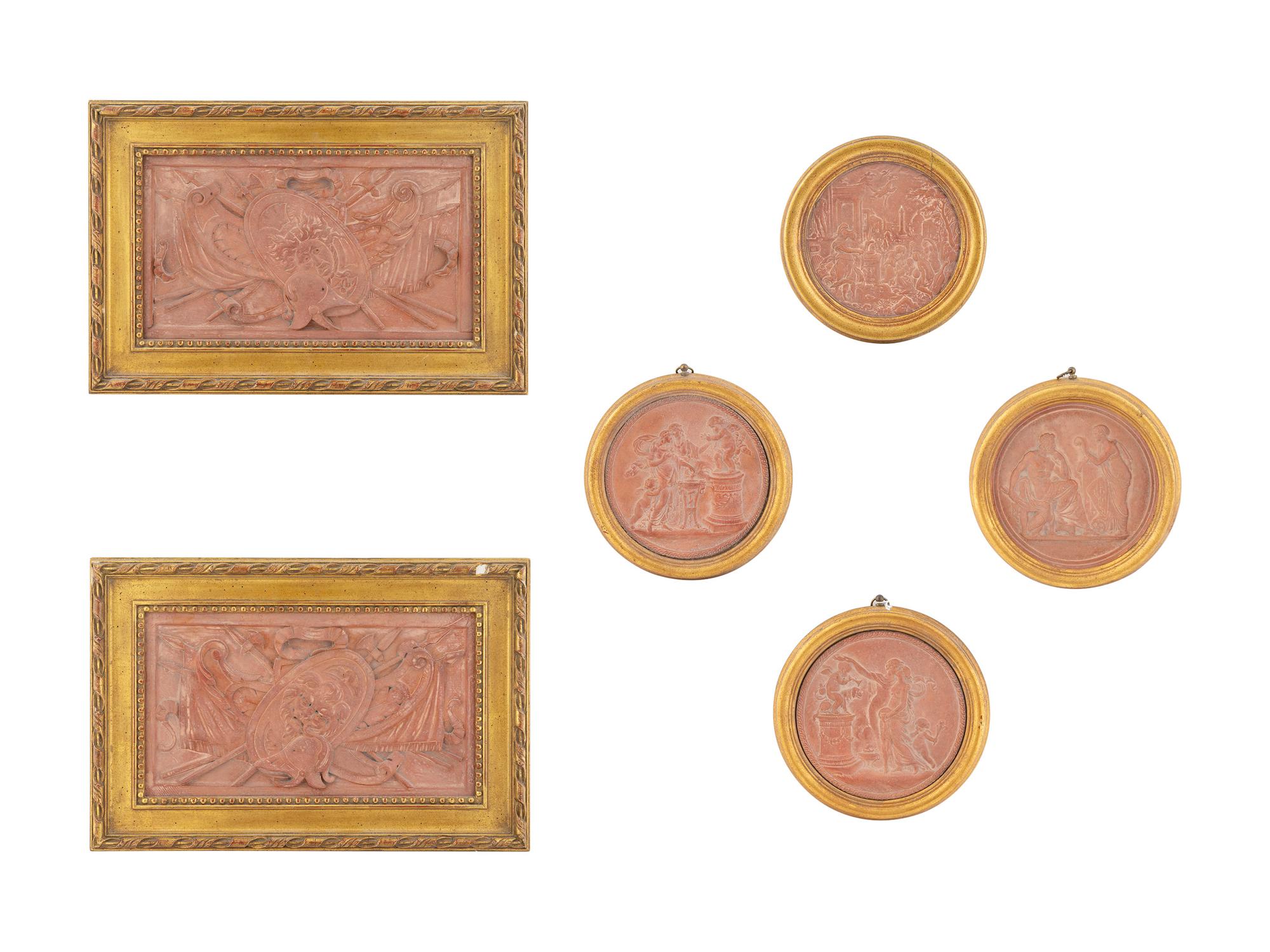 A Collection of Six Cast Resin Relief Decorated Plaques — 20TH CENTURY