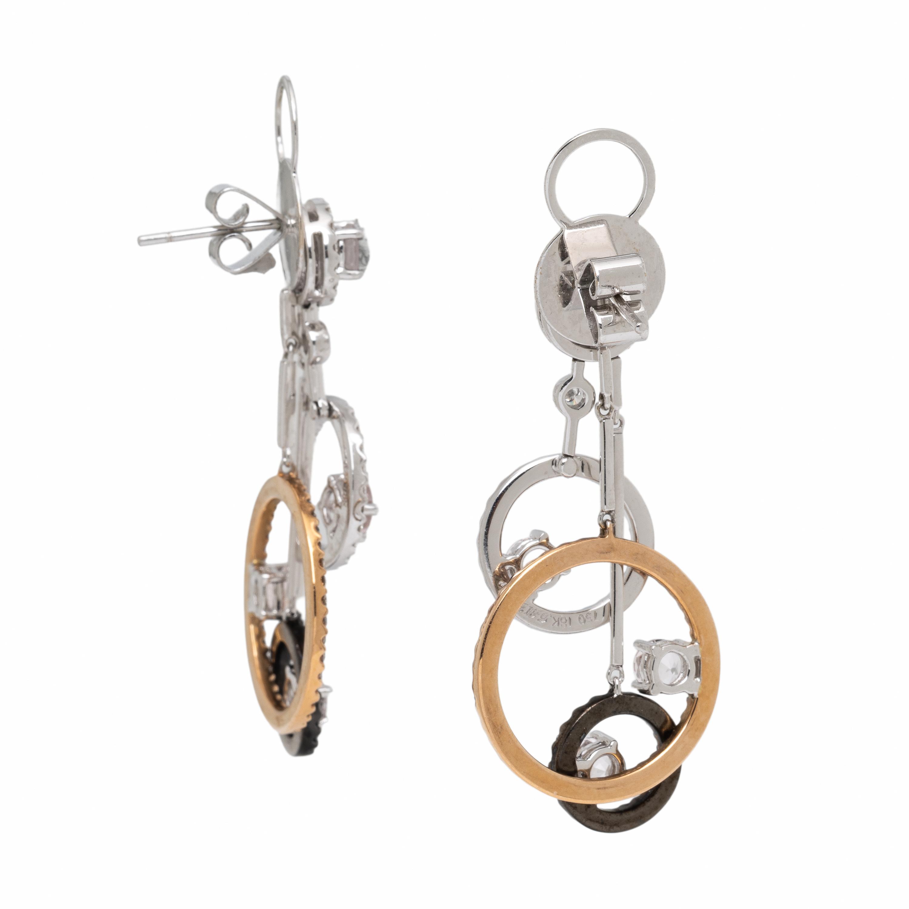 Bicolor Gold, Diamond, and Colored Diamond Earrings