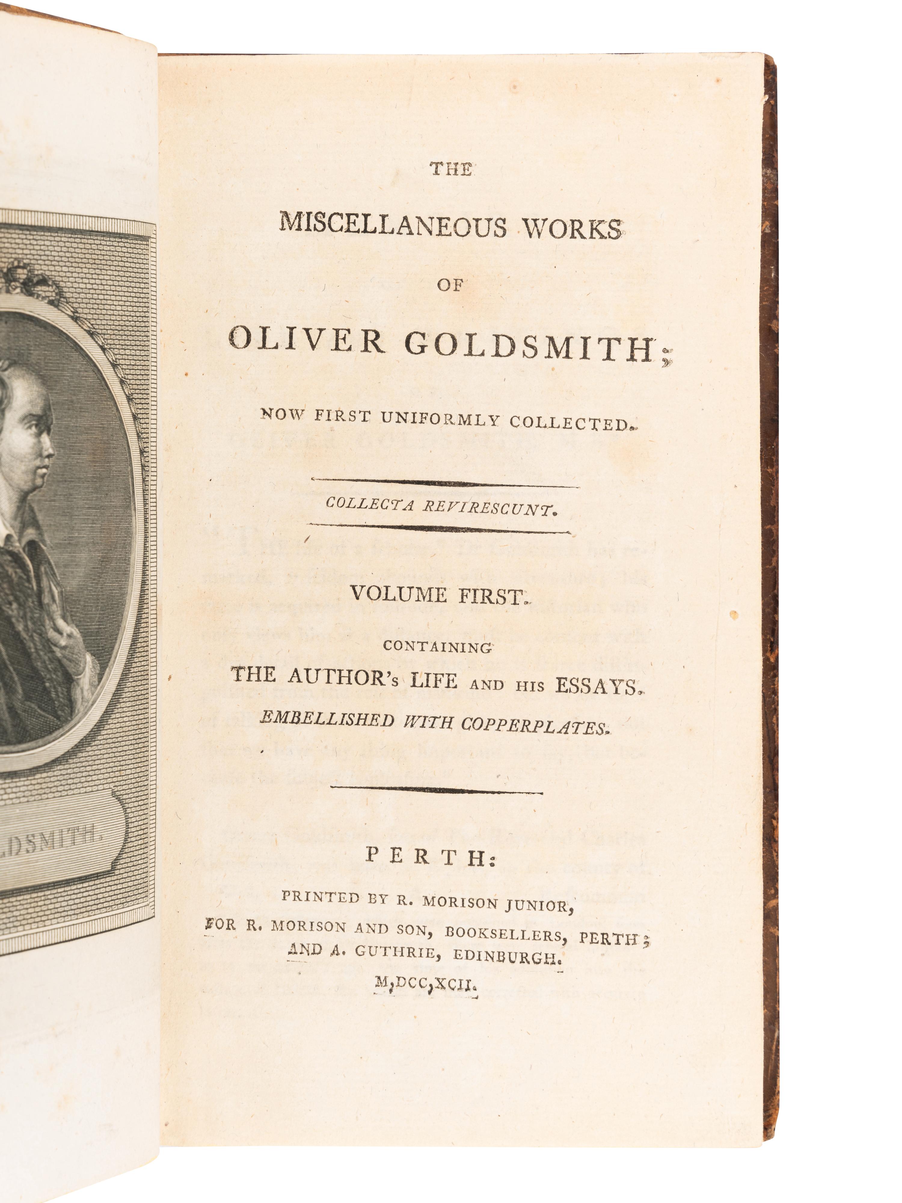 [BINDINGS & SETS]. GOLDSMITH, Oliver (1728-1774). The Miscellaneous Works of Oliver Goldsmith. Perth: R. Morison Junior, 1792.