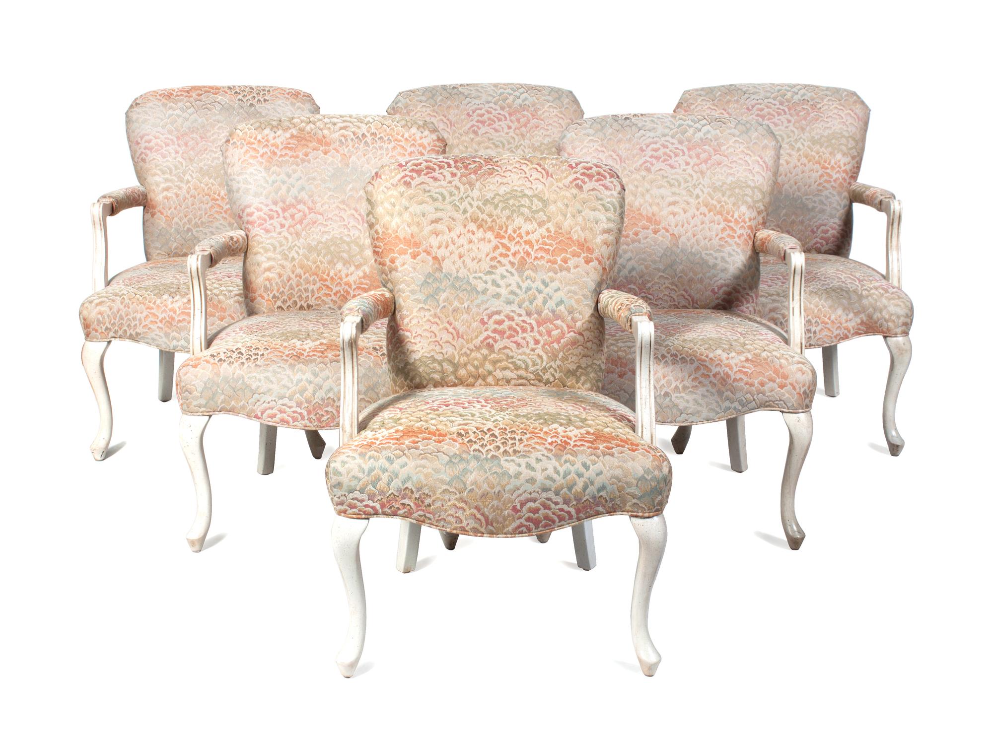 A Set of Six Louis XV Style Painted Fauteuils Height 34 1/2 inches. — SECOND HALF 20TH CENTURY