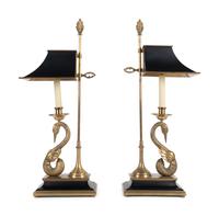 A Pair of Chapman Empire Style Brass Swan-Form Lamps With Tole Shades