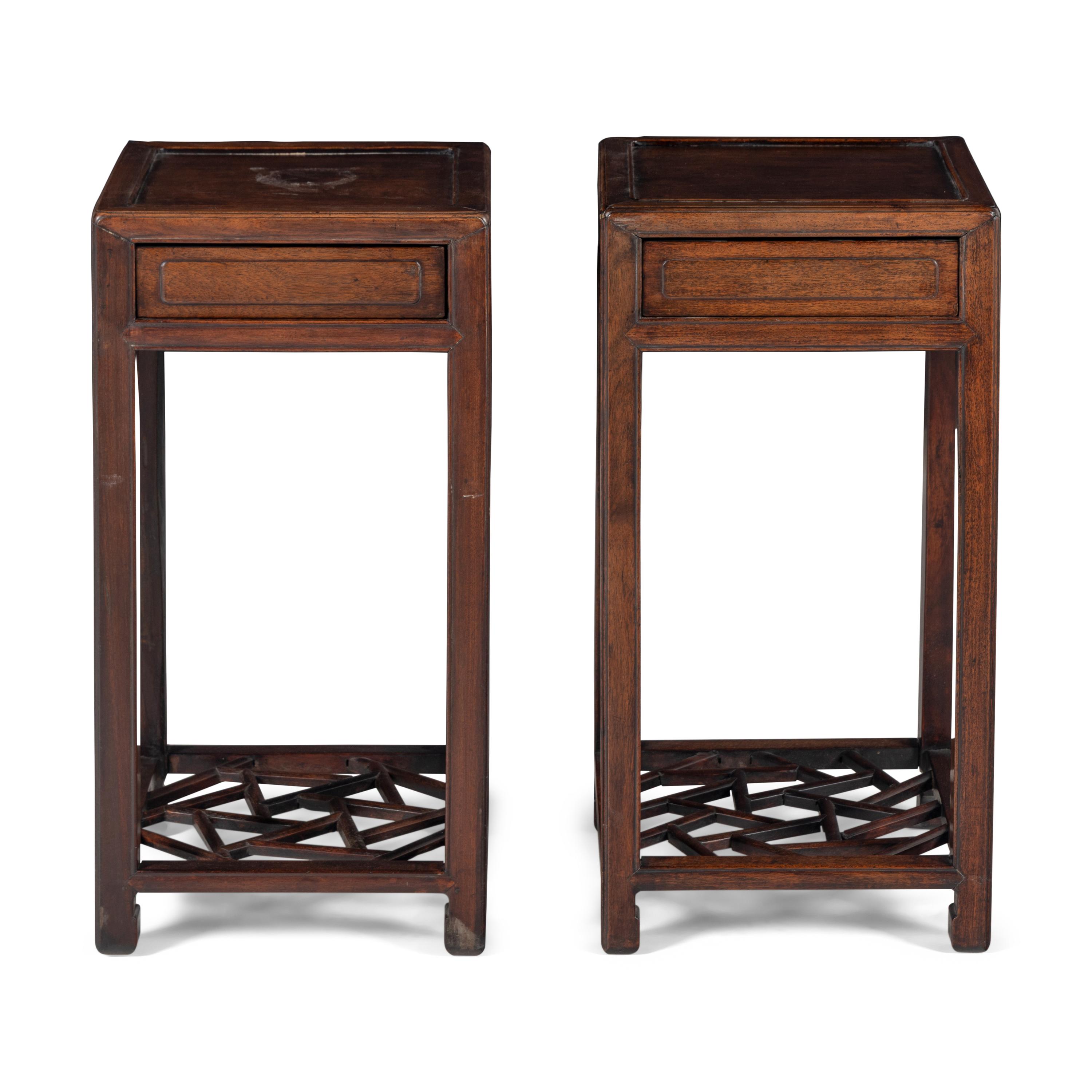 A Pair of Chinese Huali Wood Side Tables