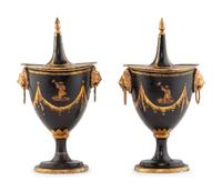 A Pair of Regency Tole Piente Urns