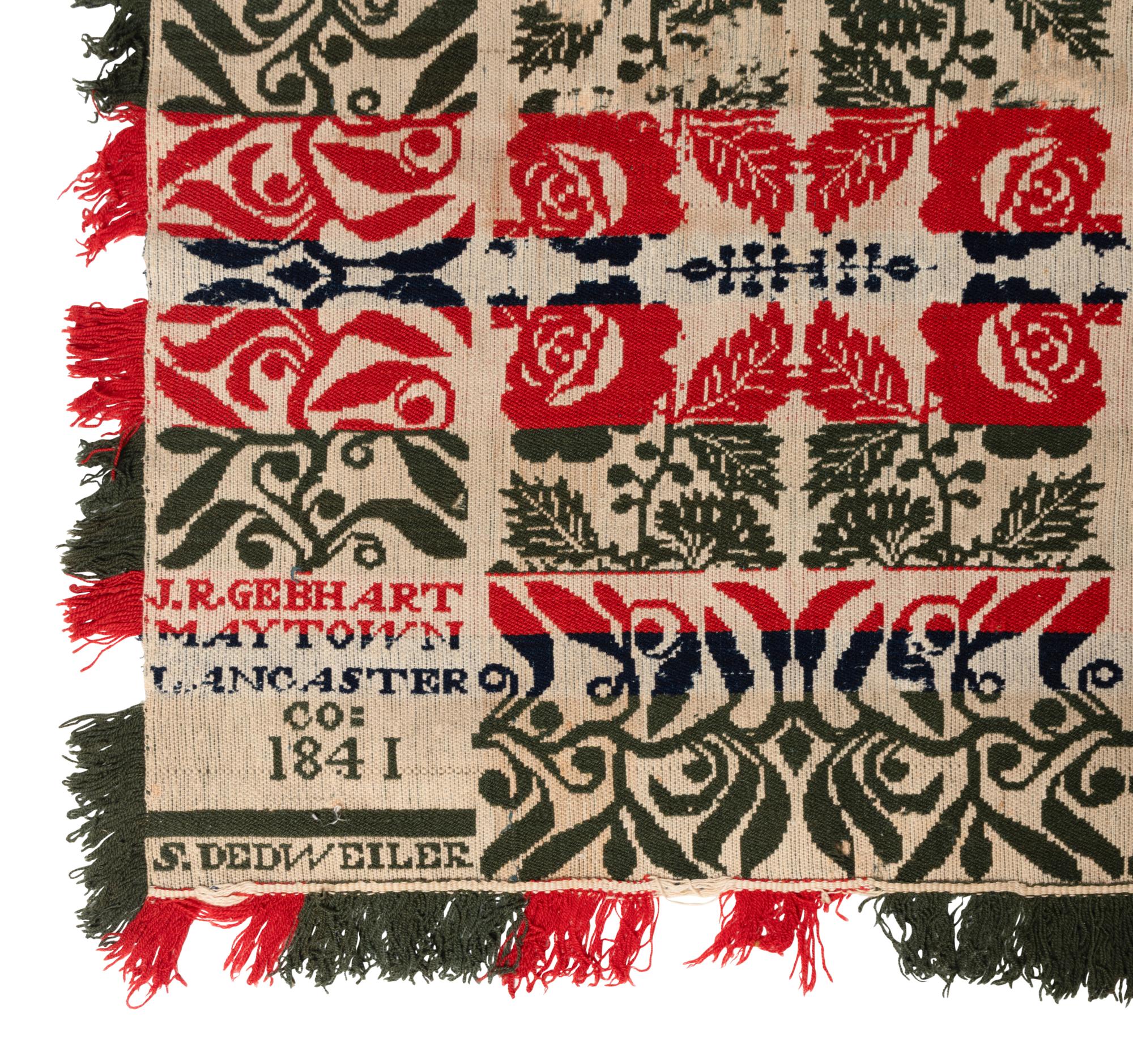 A Jacquard Woven Cotton and Wool Coverlet
