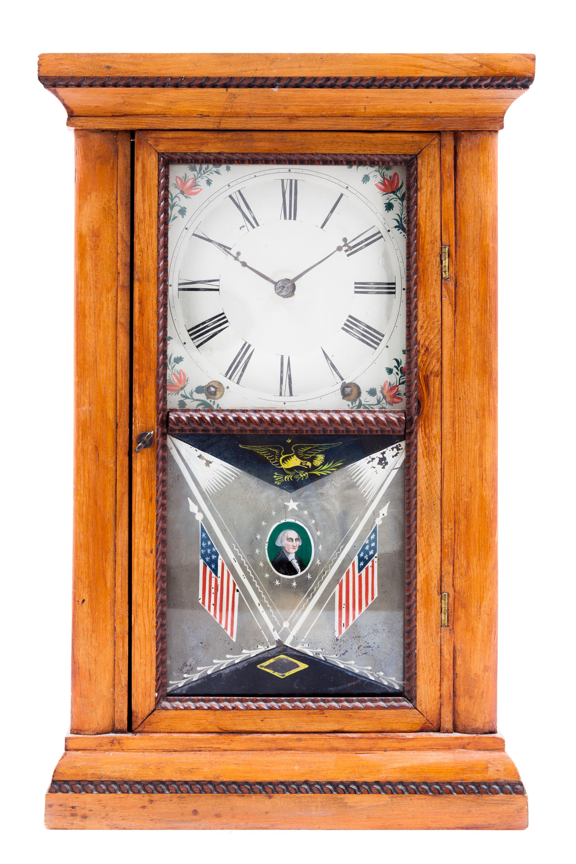 An American Pine Shelf Clock Height 17 3/8 inches. — WILLIAM JOHNSON, NEW YORK, MID-19TH CENTURY