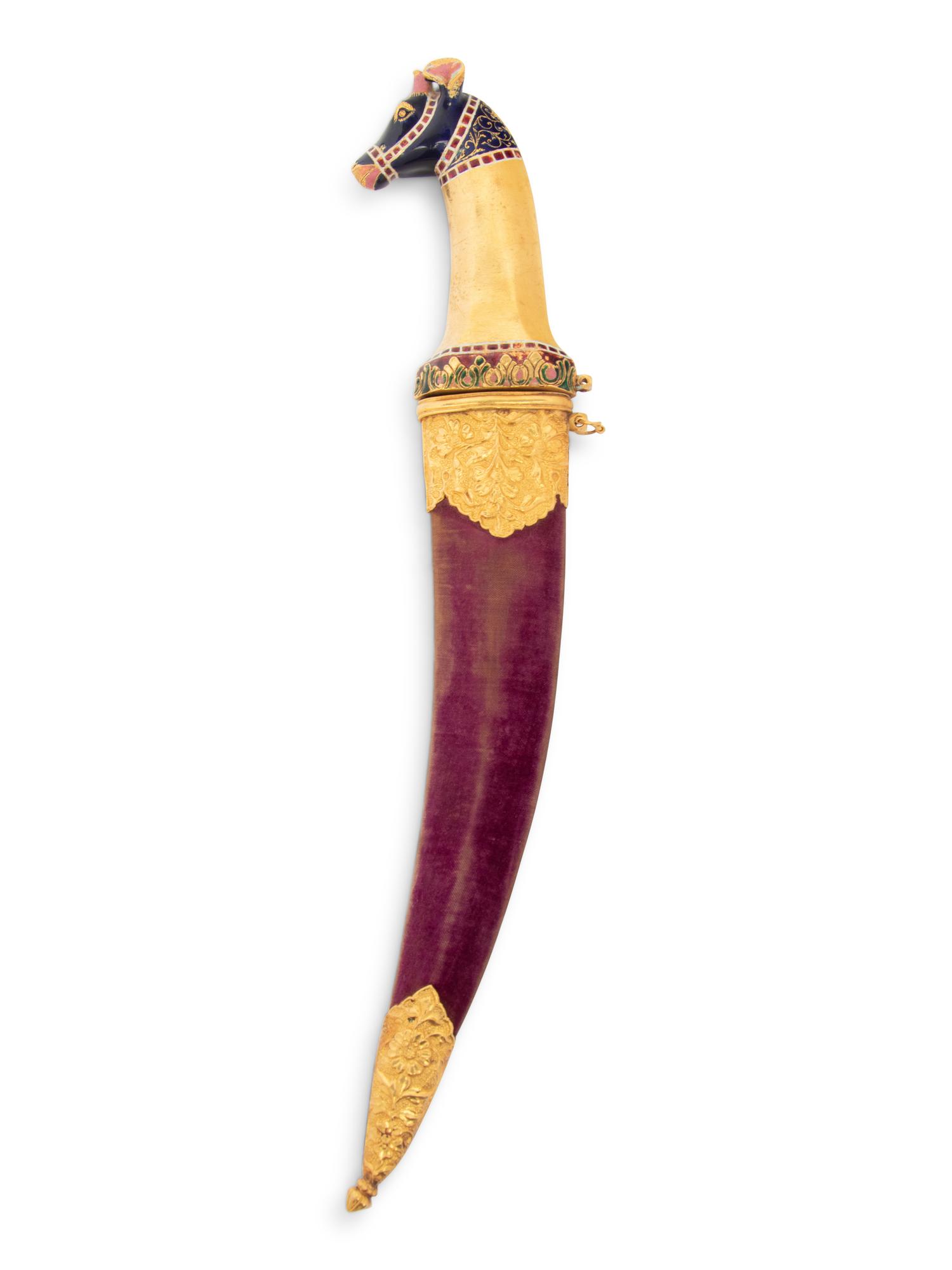 A Mughal Yellow Gold and Enameled Dagger