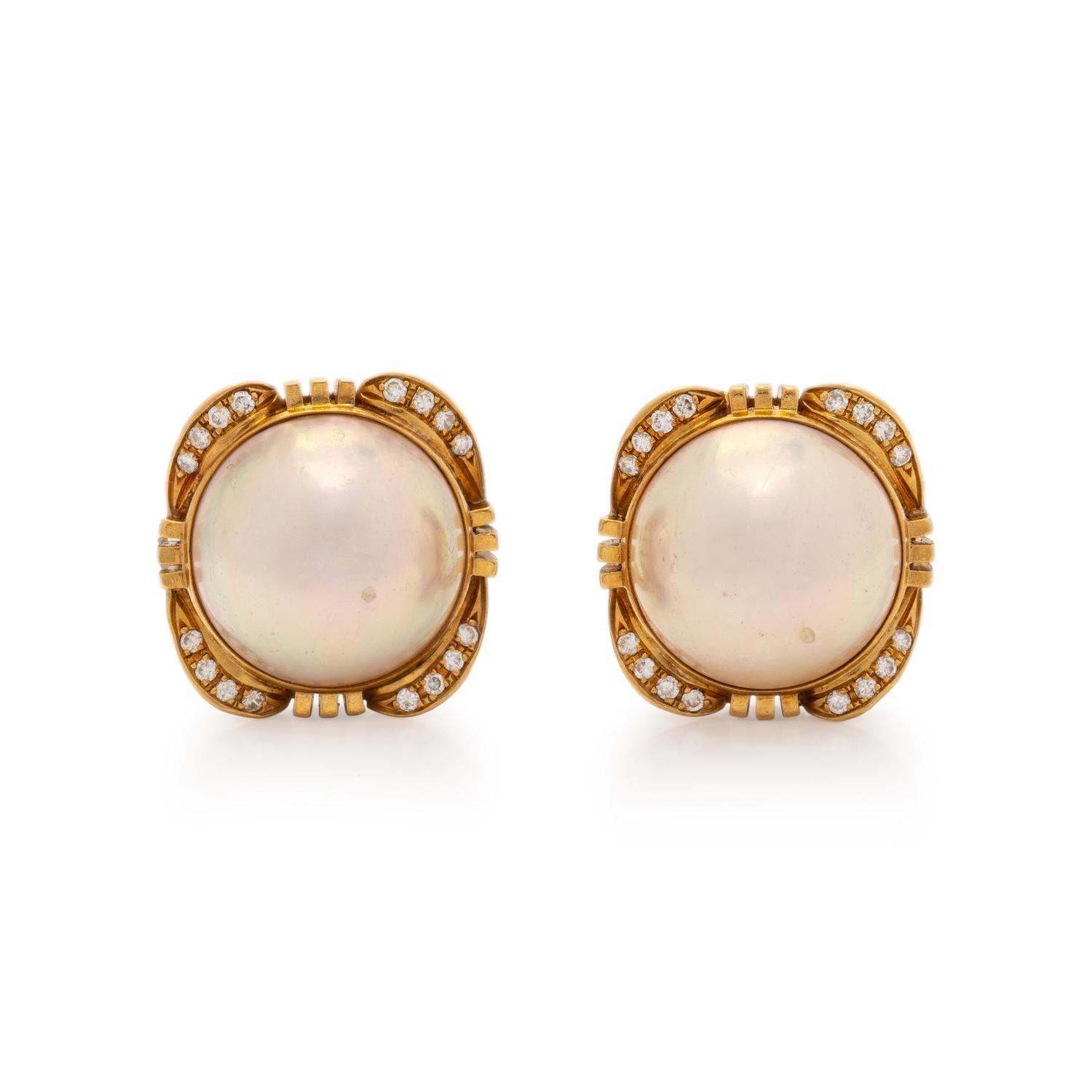 MABÉ PEARL AND DIAMOND EARRINGS