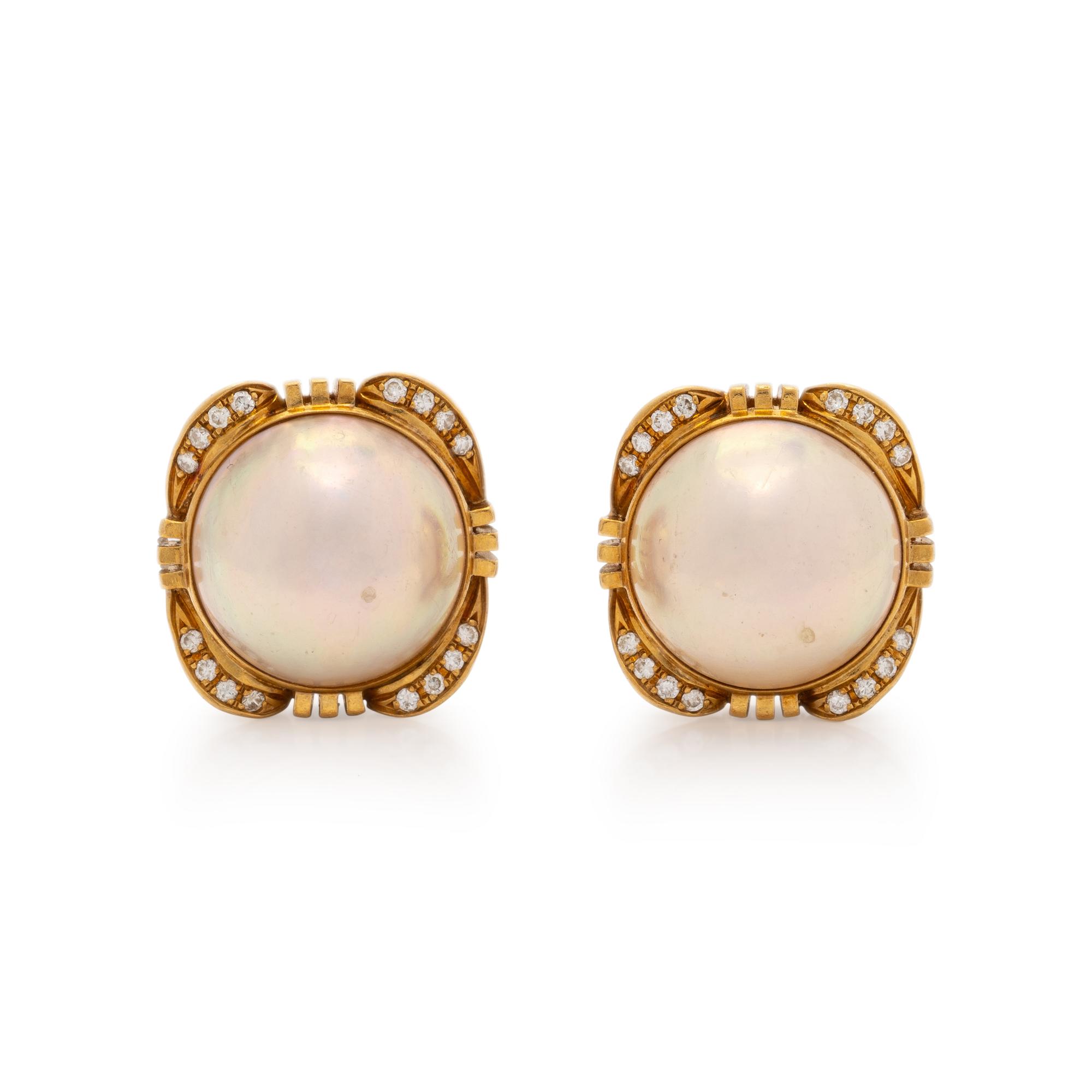 MABÉ PEARL AND DIAMOND EARRINGS