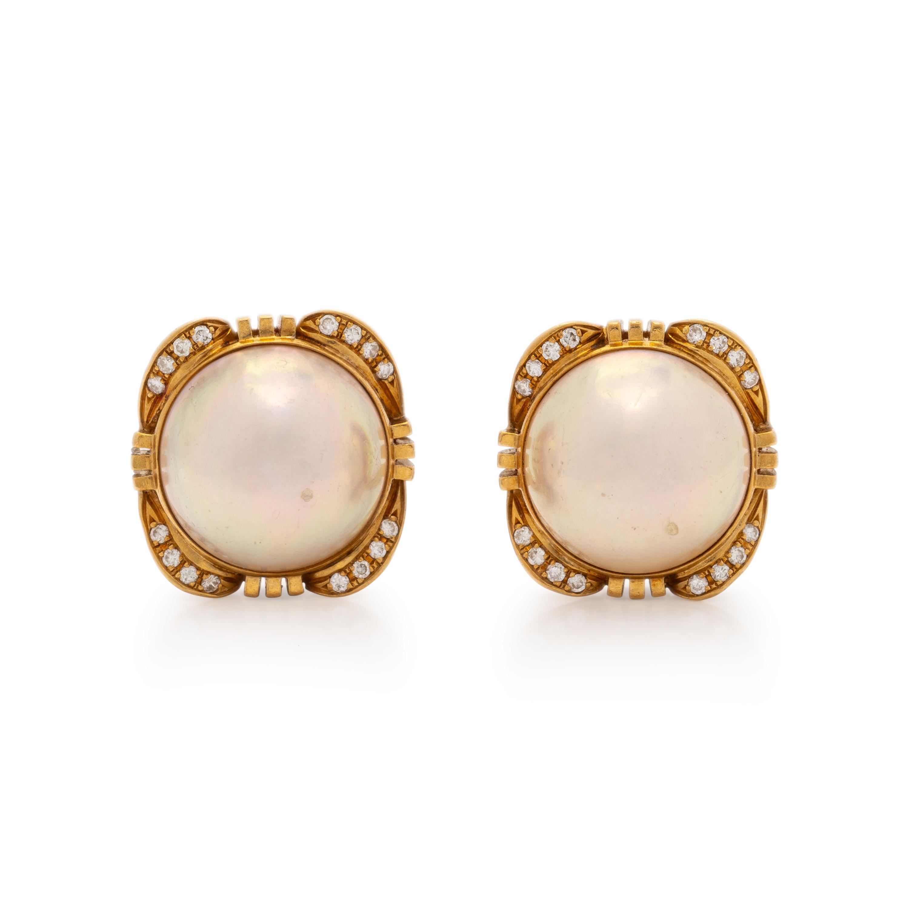MABÉ PEARL AND DIAMOND EARRINGS