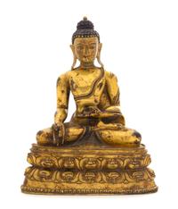 A Sino-Tibetan Gilt Bronze Figure of Medicine Buddha Height 9 1/2 inches. — 18TH/19TH CENTURY