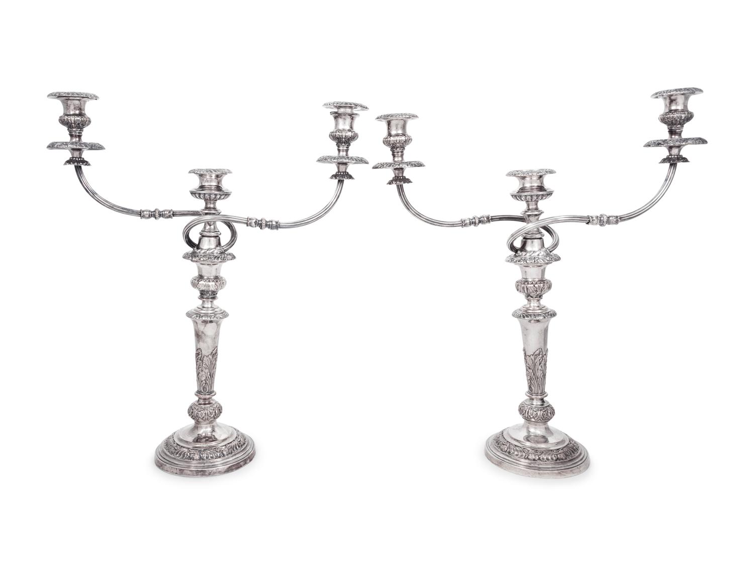 A Pair of Silver-Plate Three-Light Candelabra