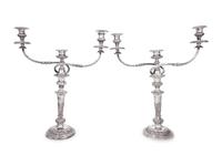 A Pair of Silver-Plate Three-Light Candelabra