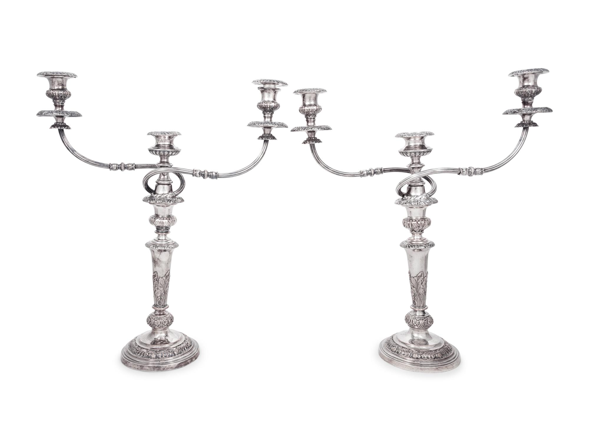 A Pair of Silver-Plate Three-Light Candelabra