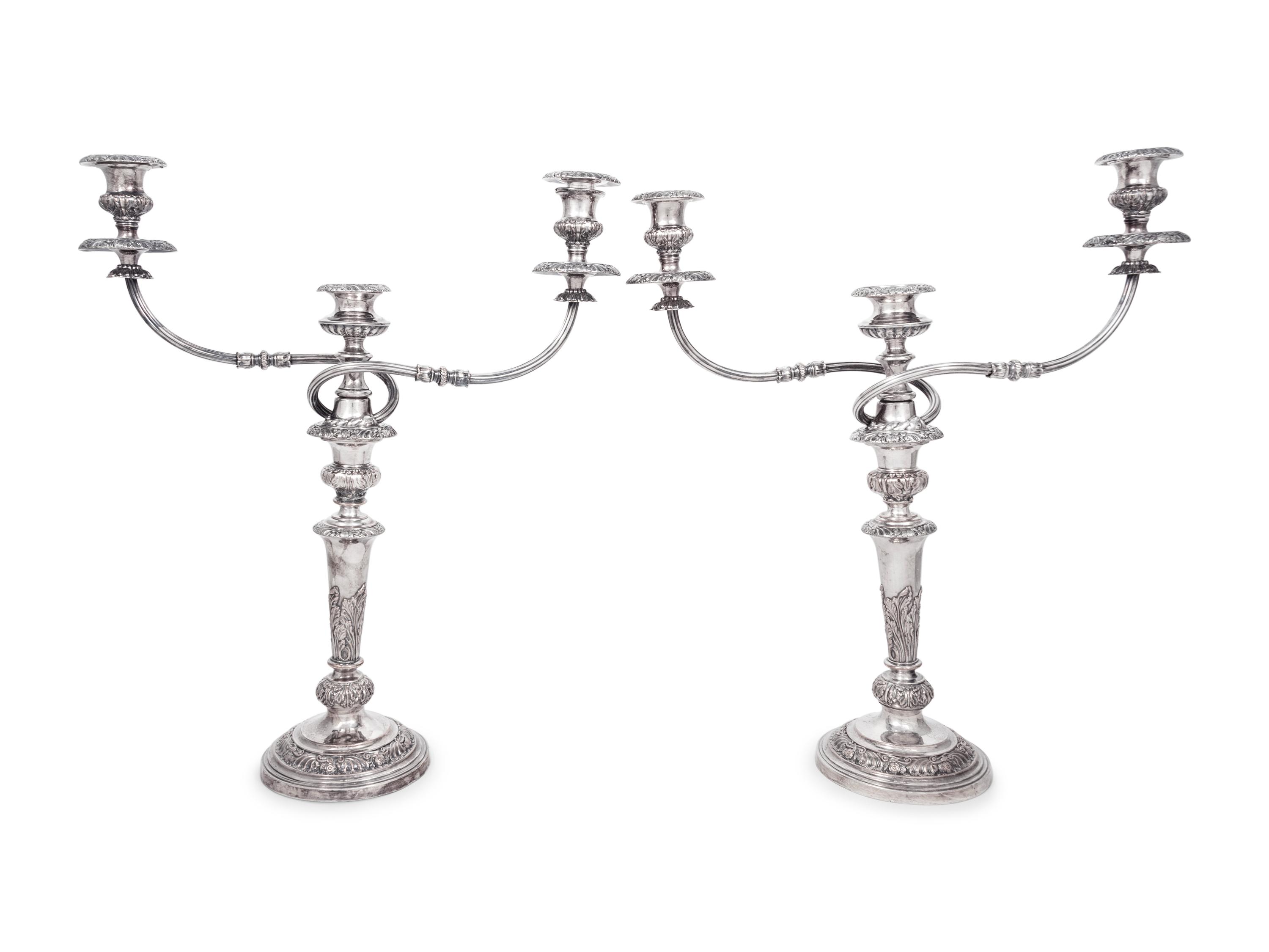 A Pair of Silver-Plate Three-Light Candelabra