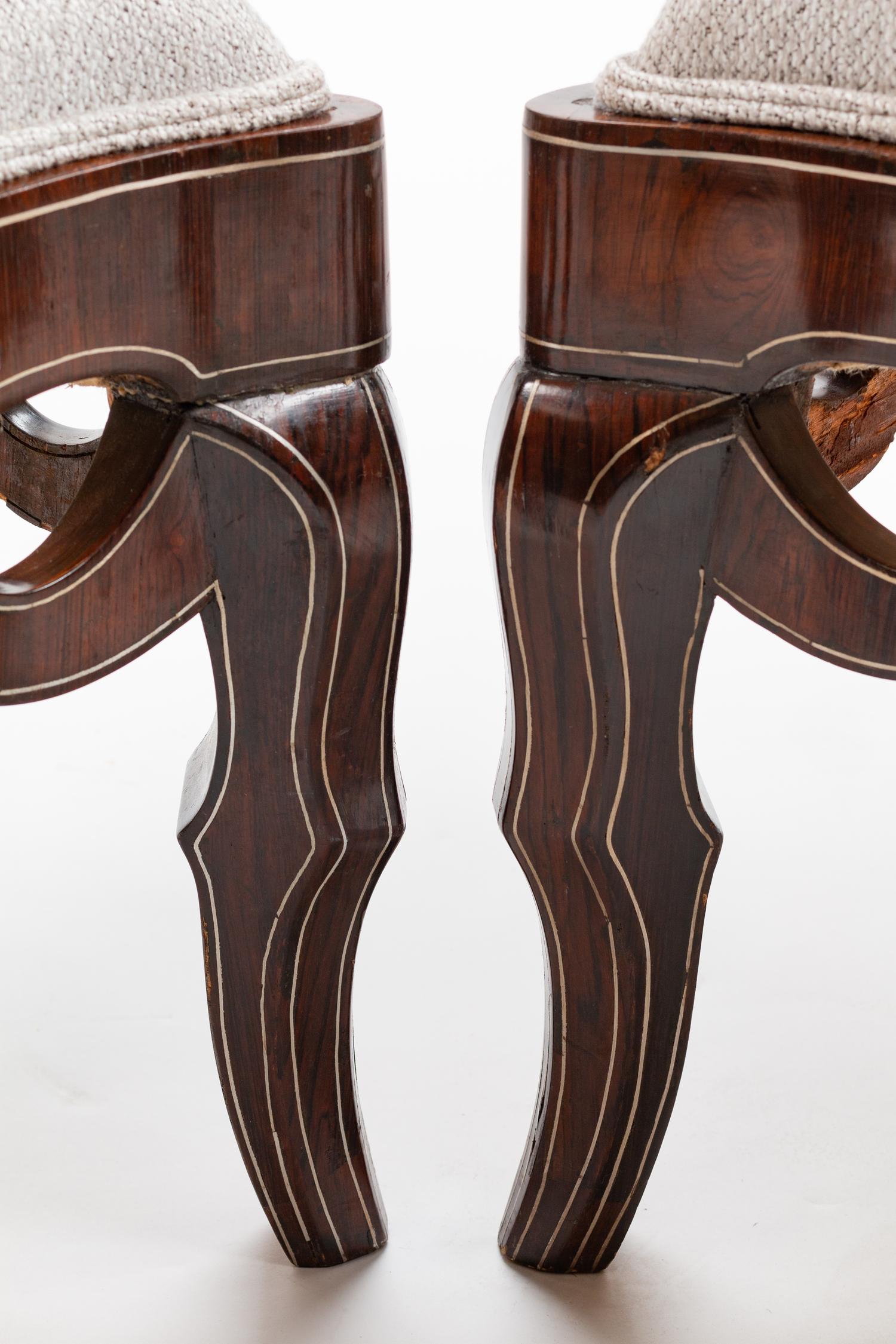 A Pair of Portuguese Pewter-Inlaid Mahogany Armchairs — 19TH CENTURY