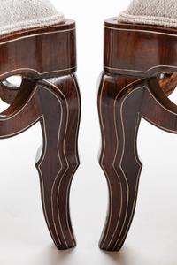 A Pair of Portuguese Pewter-Inlaid Mahogany Armchairs — 19TH CENTURY