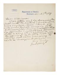 MOSBY, JOHN S. (1833-1926). ALS to James Williamson. Washington, DC, 9 March 1909. Referencing two named rangers.