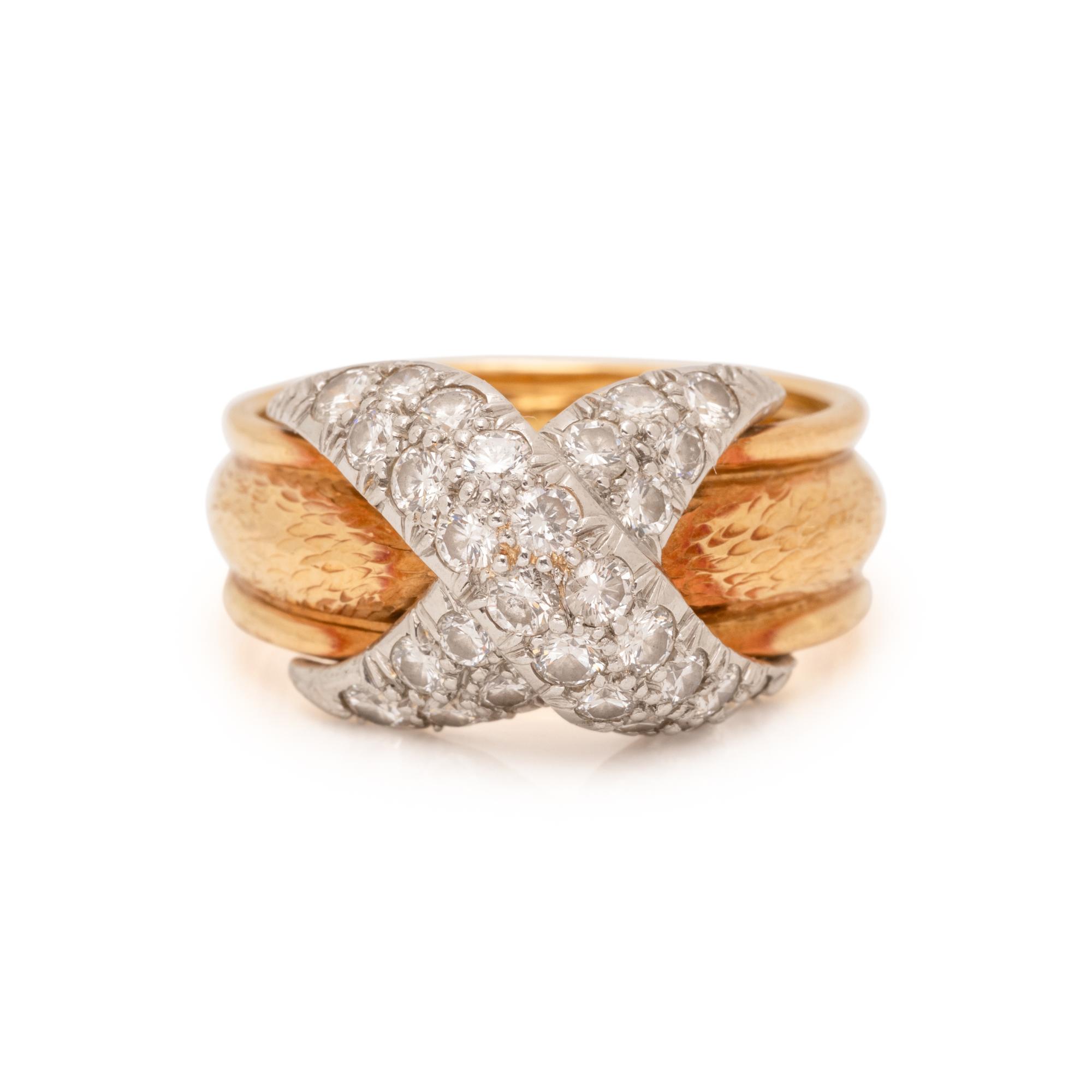 TIFFANY & CO., SCHLUMBERGER, DIAMOND, PLATINUM AND YELLOW GOLD 'X' RING