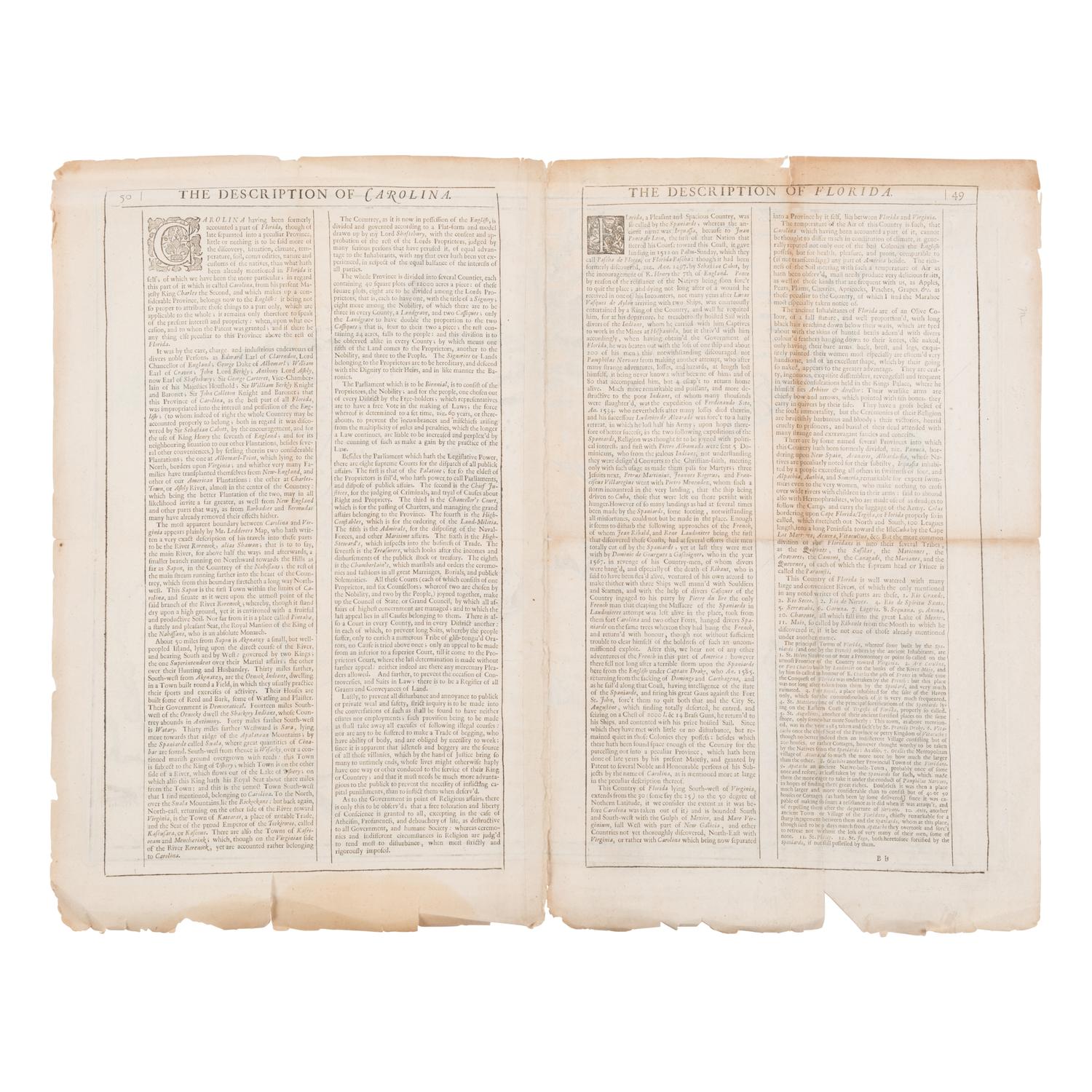 [Map]. Speed, John (1551/52-1629). A New Description of Carolina. London: Thomas Basset and Richard Chiswell, 1676.