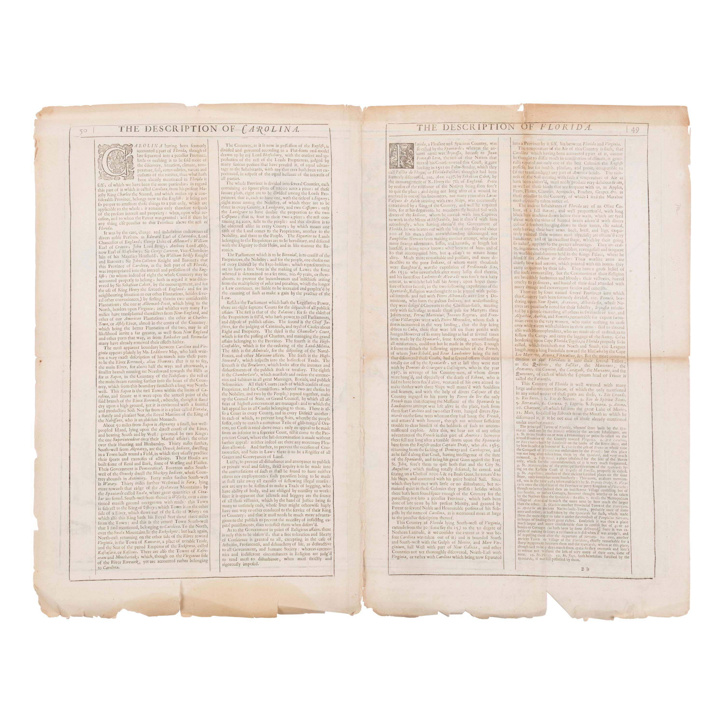 [Map]. Speed, John (1551/52-1629). A New Description of Carolina. London: Thomas Basset and Richard Chiswell, 1676.
