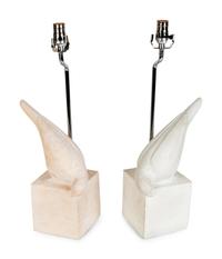A Pair of Christopher Guy Colombe Gauche Carved Limestone Table Lamps — 21ST CENTURY