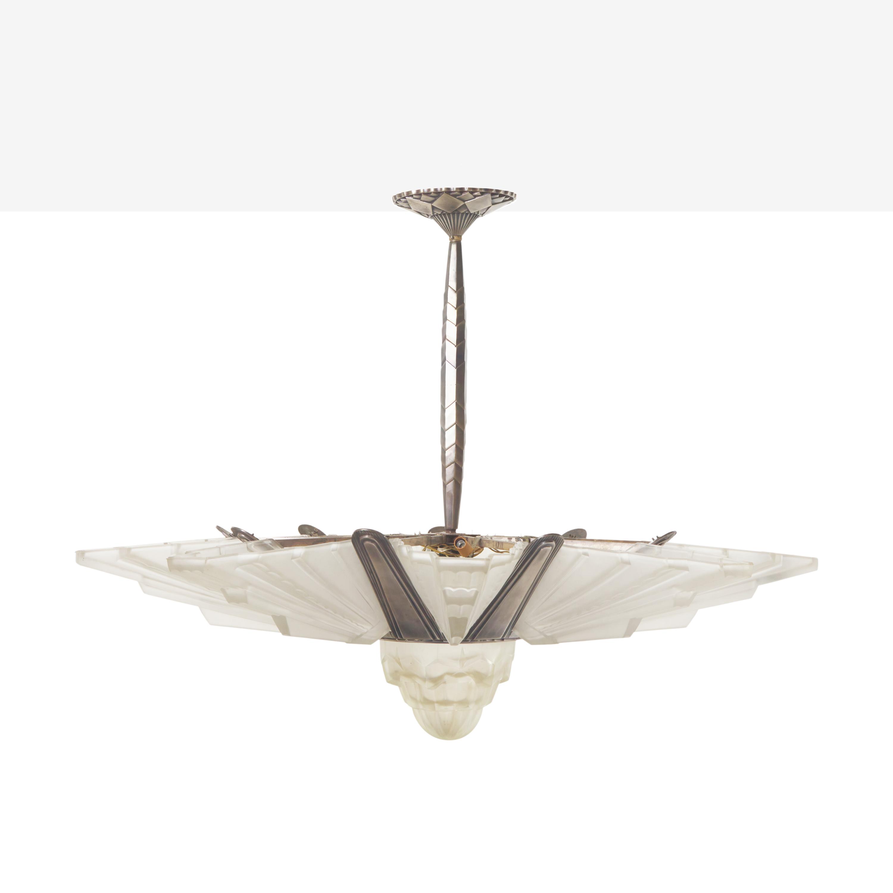 French Art Deco 20th Century — Frosted Glass Chandelier