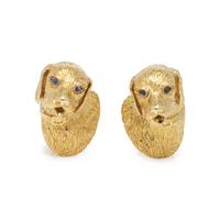 TIFFANY & CO., YELLOW GOLD AND SAPPHIRE DOG CUFFLINKS
