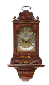 A George III Chinoiserie Red Lacquered Bracket Clock, FRANCIS PERIGAL, LONDON, Height overall 27 1/2 inches. — FRANCIS PERIGAL, LONDON,