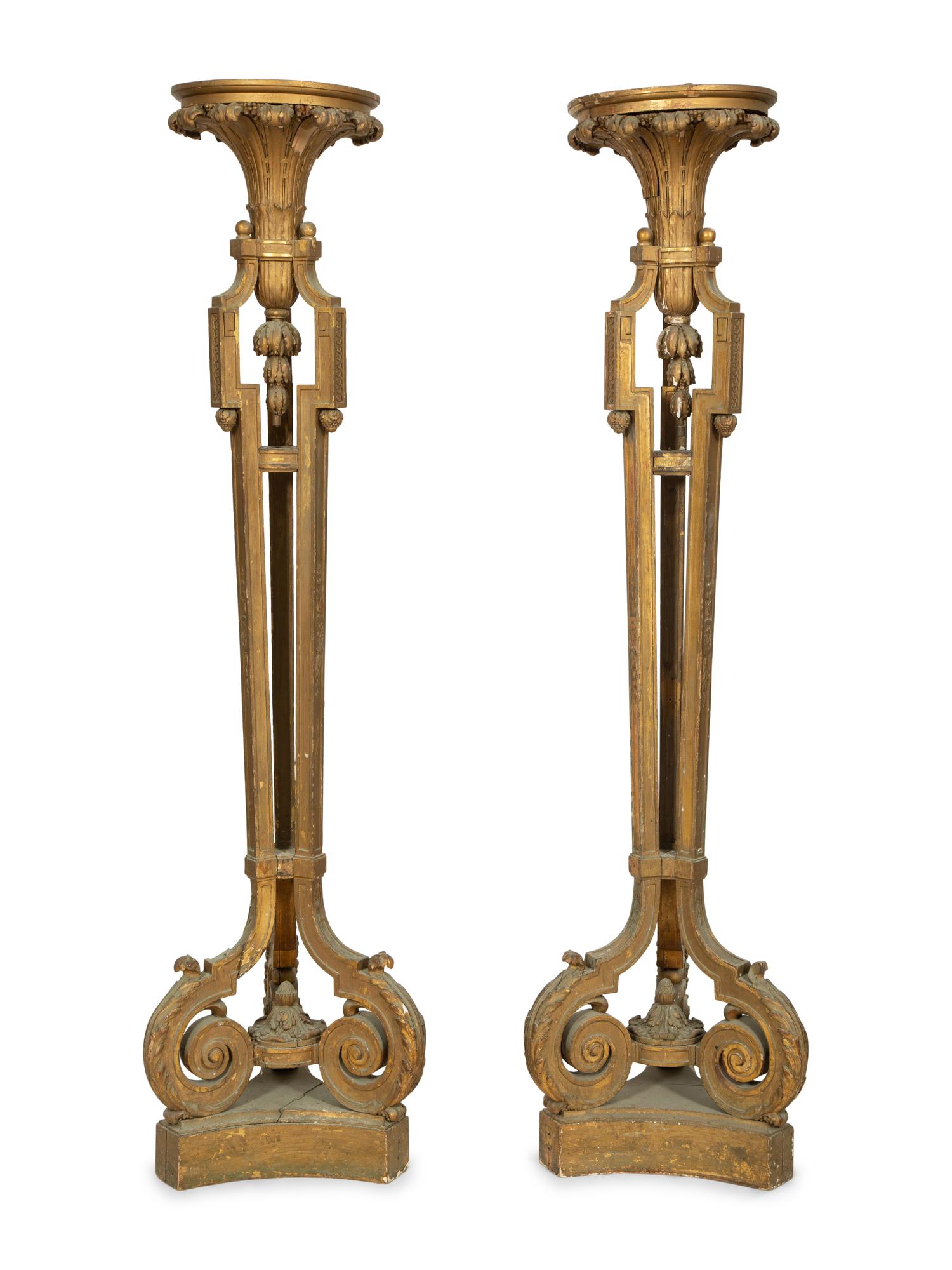 A Pair of Neoclassical Style Giltwood Torchères