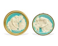 A Pair of Wedgwood Majolica Roundels depicting Vestal Virgins
