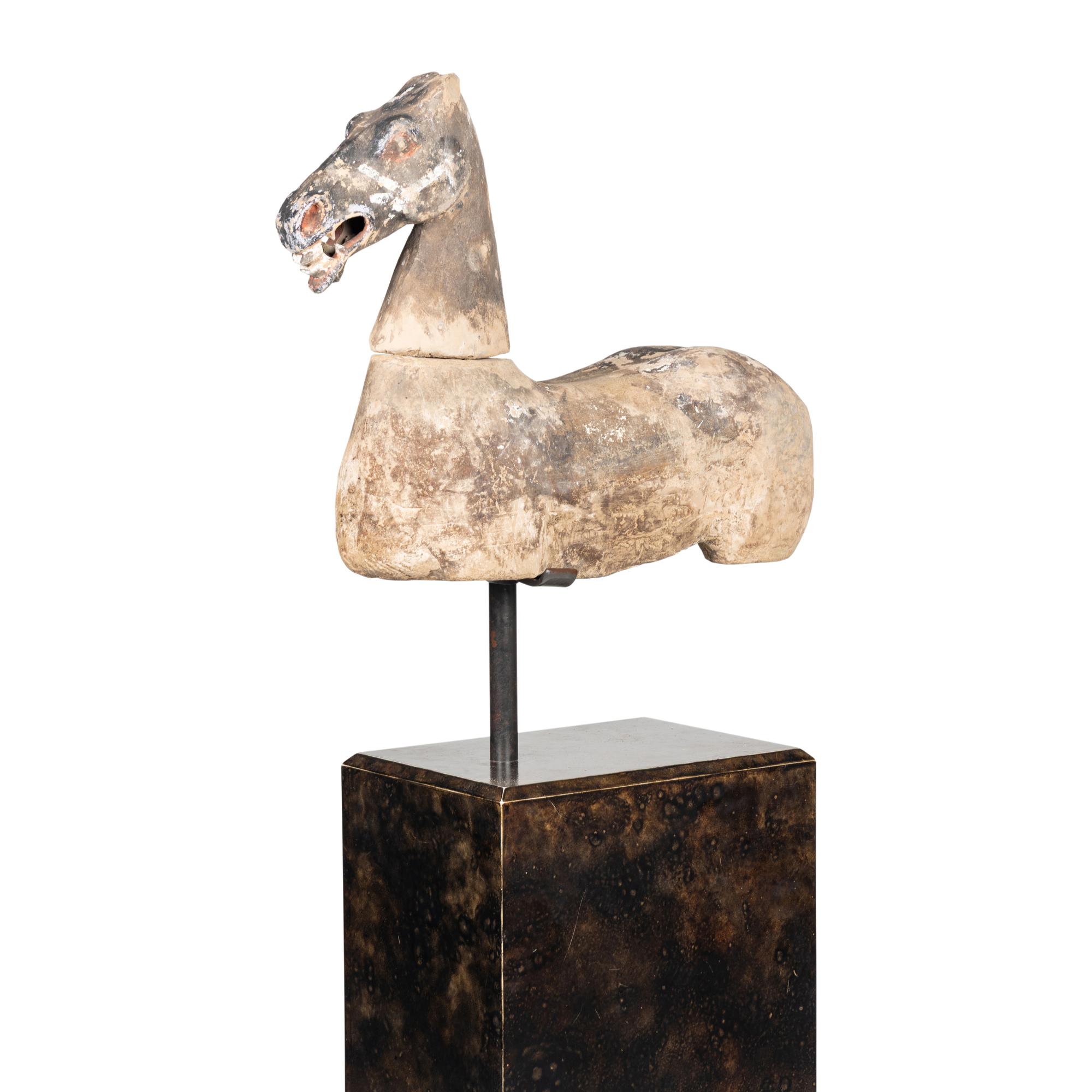 A Chinese Polychrome Painted Grey Pottery Horse, Han Dynasty — 漢 彩繪灰陶馬