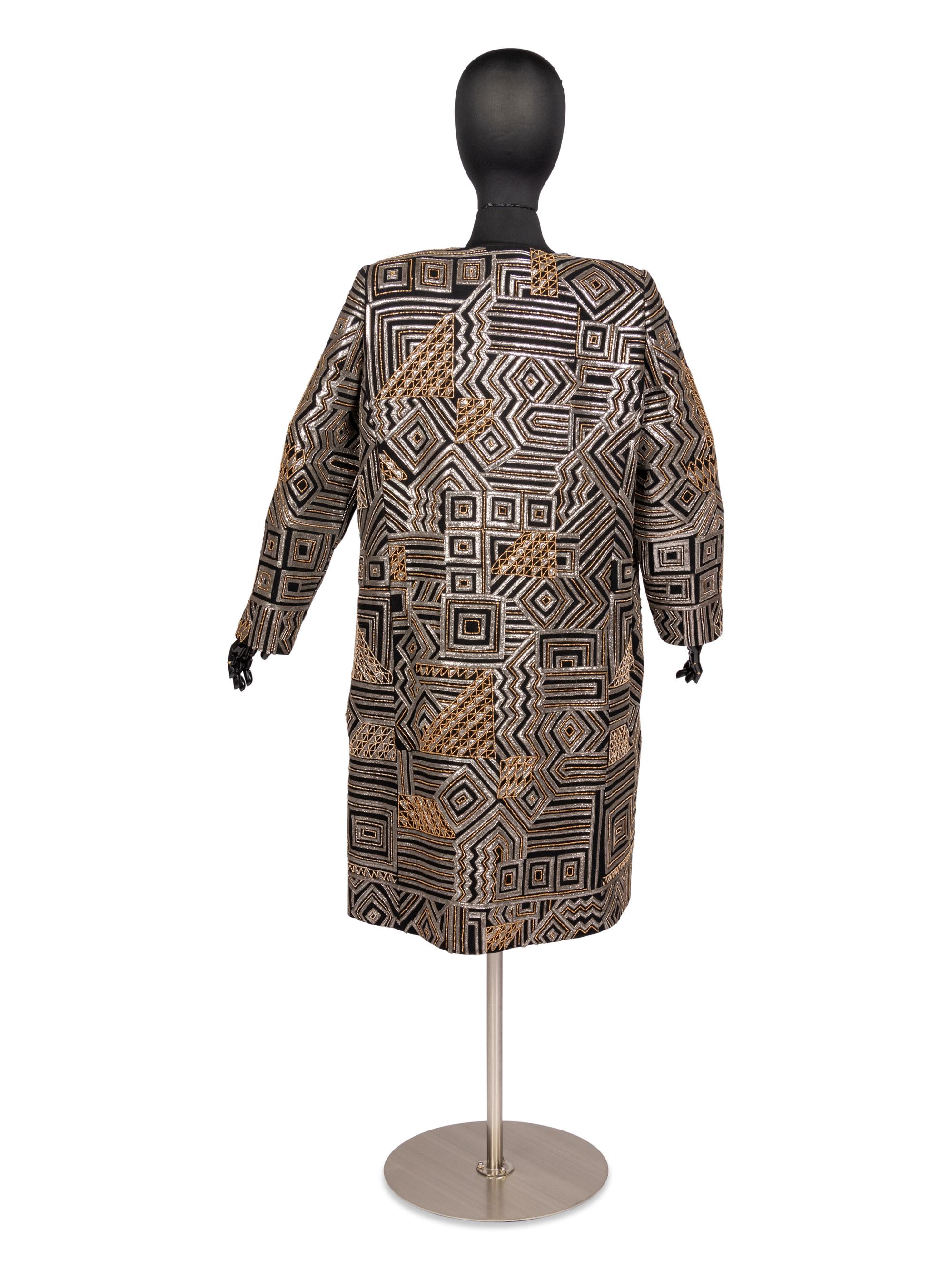 Oscar de la Renta Coat With Leather & Bead Trim, Fall 2010