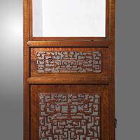 A Large Chinese Carved Hardwood, Possibly Longyan Mu, and Glass Eight-Panel Screen 或為龍眼木嵌玻璃透雕夔龍紋八扇屏